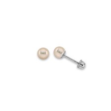 NEW 14K WHITE GOLD 4MM PEARL STUD EARRINGS WITH SCREW BACK