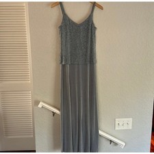 Alex Evenings Gray Smoky Blue Jersey Dress Sparkly Glitter Minimalist Gala Event