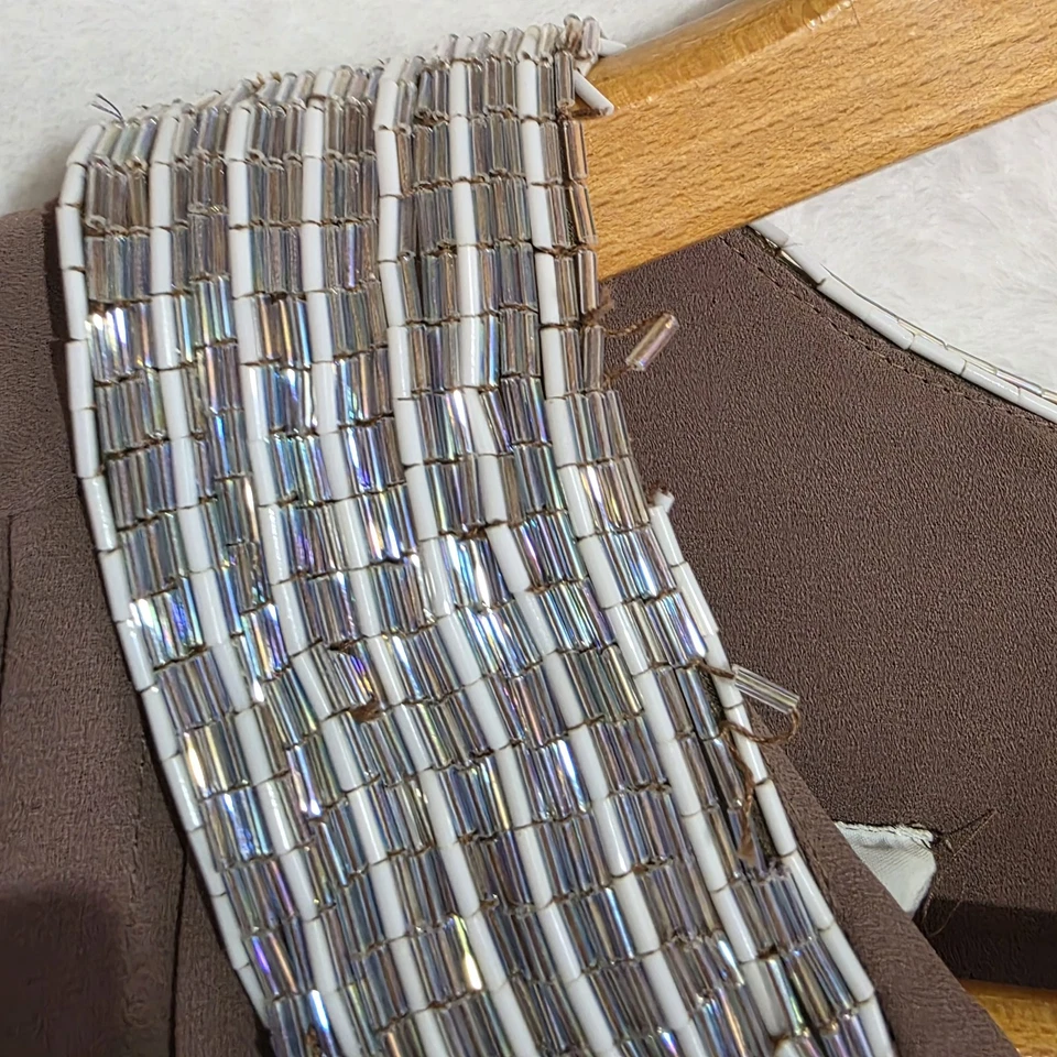 Maxi Vestido Vintage Marrón Jack Bryan Plisado Talla 16 - Elegante Estilo Retro Foto 4 de 4