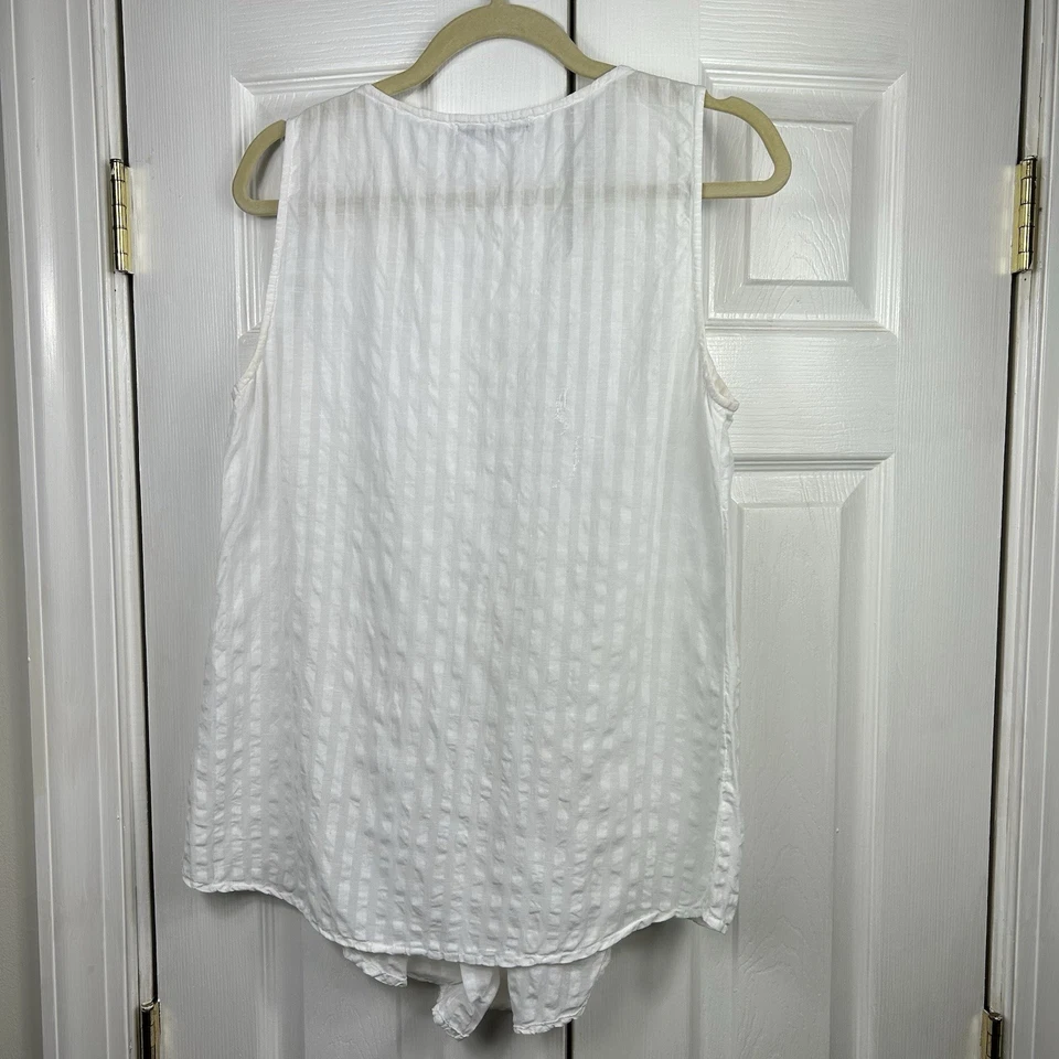 Camisa feminina sem mangas corte solto M mistura de linho branco Lagenlook EUA - Imagem 3 de 4