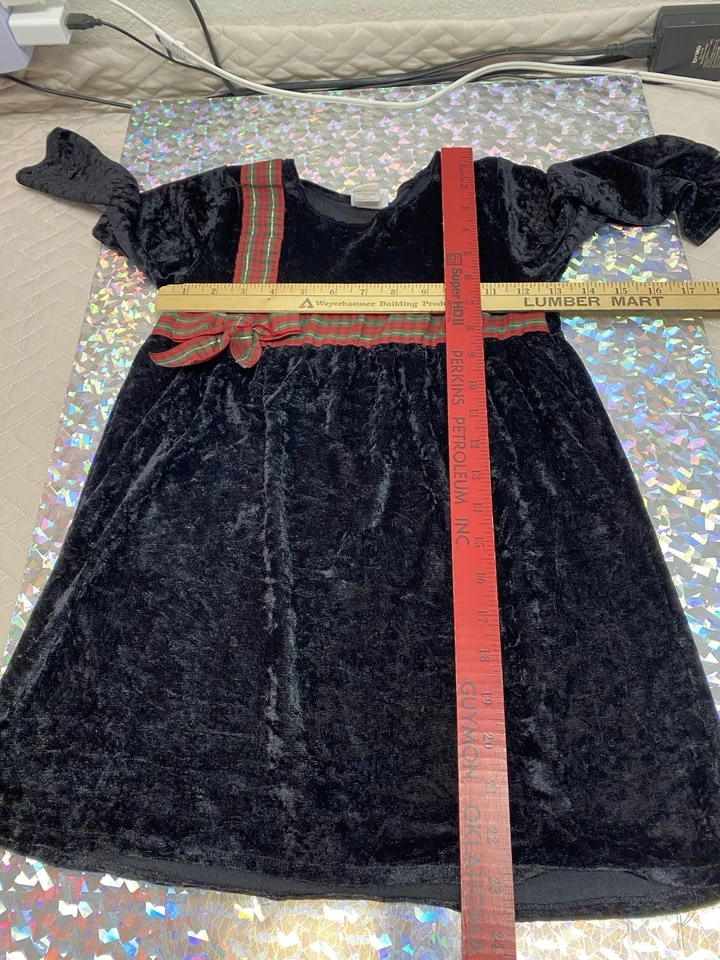 Винтажный Avon стиль Рождество праздник церкви платье Tartan ленты черный бархат 6/7 - Изображение 4 из 4
