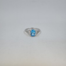 Blue Topaz and White Sapphire Halo Sterling Silver Ring Size 8