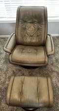 Ekornes Stressless Royal Sand Swivel Recliner with Matching Tilting Ottoman