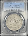 1874-CC Trade Silver Dollar $1 PCGS XF Details Damage Carson City