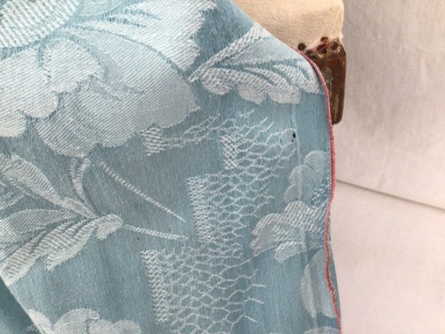 Antique / vintage French Damask Linen Mattress Ticking Fabric Deco Poppies - Picture 8 of 9