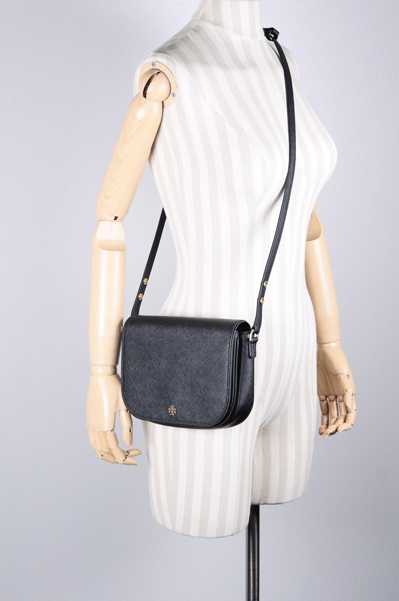 New Tory Burch Emerson Black Saffiano Crossbody Purse