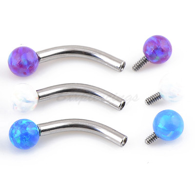 16G 5/16'' Titanium Internally Threaded Curved Eyebrow Ring Barbell 3mm OPAL Ball