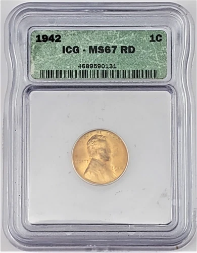 1942 P Lincoln Wheat Penny / Cent 1c ICG MS 67 RD
