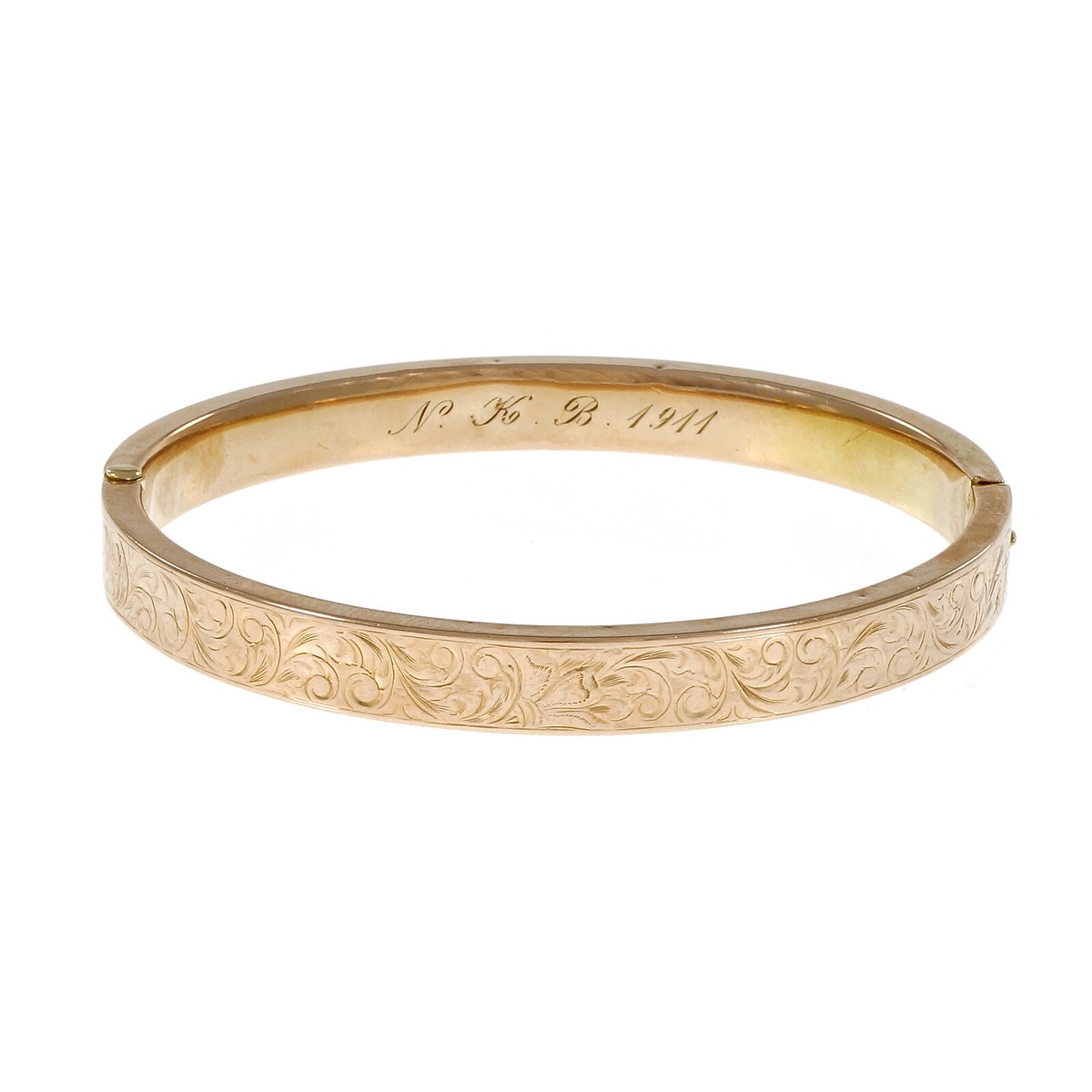Vintage Victorian Krementz Engraved Bangle Bracelet 14k Rose Gold