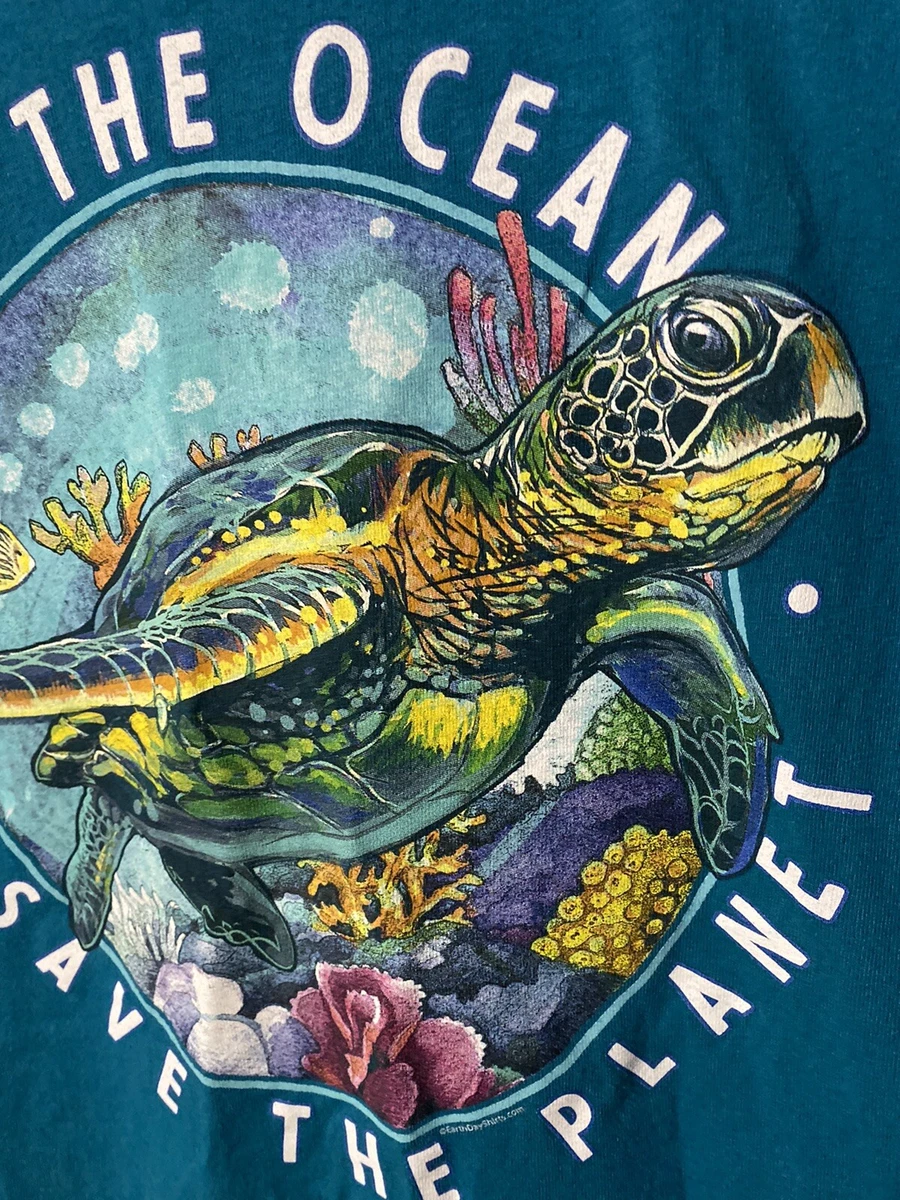 Protect The Ocean T-shirt Medium Save The Planet Sea Turtle Beach Sun