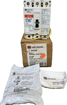 EATON CUTLER-HAMMER EHD3100 100Amp 3Pole 480VAC 14kA Circuit Breaker w SNT1RP08K