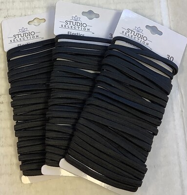 Studio Selection Elastic Hair Ties~Black~30 Count~Lot of 3~FREE SHIPPING~