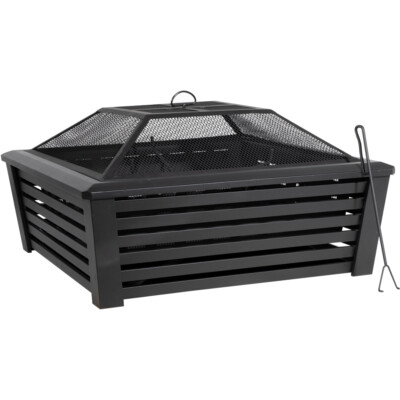 89 cm quadratische schwarze Feuerstelle Holzofen - moderne Outdoor Garten Heizung Gitter Deckel