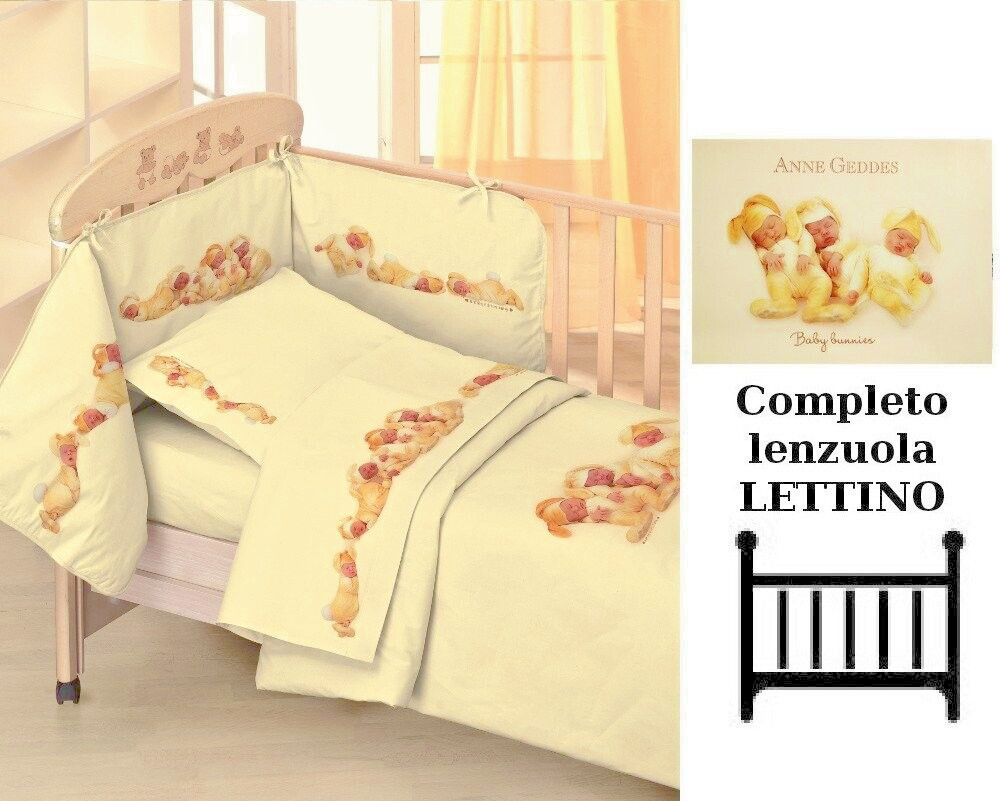 Set Lenzuola per Lettino Baby - Anne Geddes in Cotone Dec. Baby Bunny Avorio