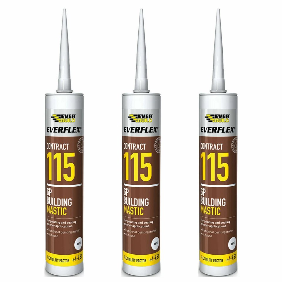 3 x General Purpose Building Mastic Sealant 285ml Everbuild 115 GP Waterproof