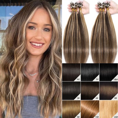 50 Strähnen Microring 100% Remy Echthaar Extensions-Micro Loop Rings 50G 18'' 20''
