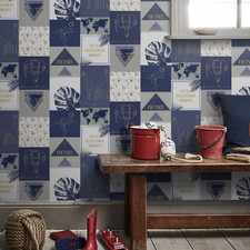 Blue Metallic Gold Wallpaper Geometric Pattern Elephant Giraffe Flamingo Bedroom