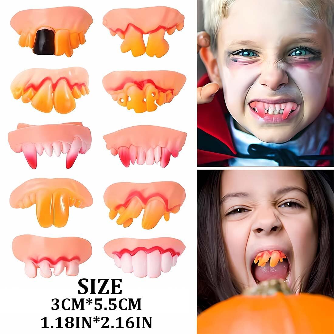 12 Fausses Dents De Vampire/horreur – Résine/PVC – Accessoire Halloween, Cosplay, Déguisement – Lot Aléatoire