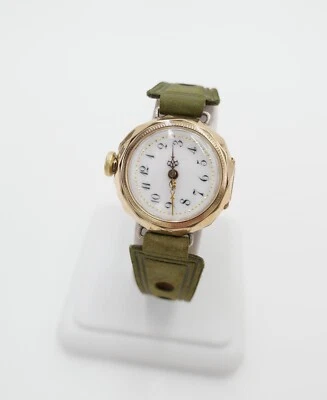 Damenuhr um 1900 floral Blumen Motiv GOLD 585 / 14K Handaufzug neues Band + Glas - Bild 1 von 4