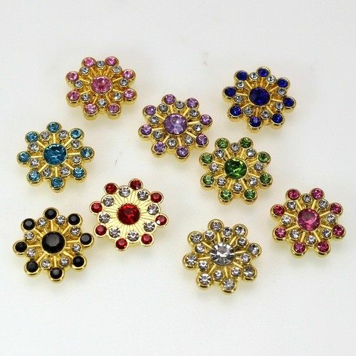 50 Gold Flatback Flower Crystal Rhinestone Rivets Studs 14mm for DIY Bags Shoes - Picture 4 of 7