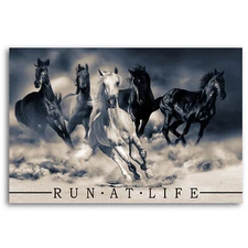Horse Canvas Art Print Run at Life - with or without message. 4 Sizes.