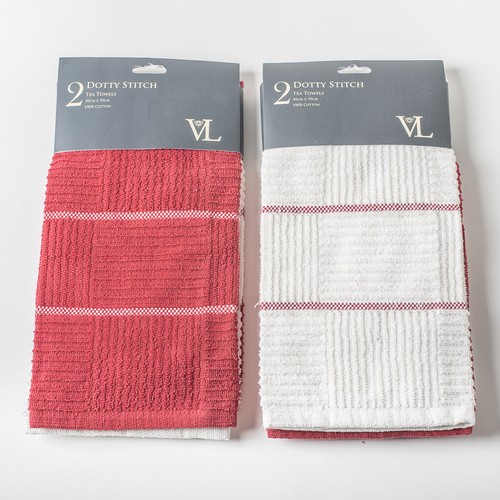 Dotty Stitch Tea Towels 100 % Cotton { Set of 2 } - Picture 6 of 12