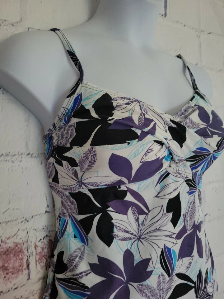 Traje de baño Croft Barrow Tankini Top Ony talla 14 púrpura floral acolchado ajustable Correas Foto 4 de 4