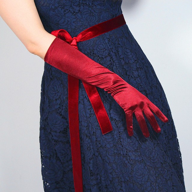 Stretchy Satin Silk Gloves 60cm 23" Opera Evening Extra Long Wine Deep