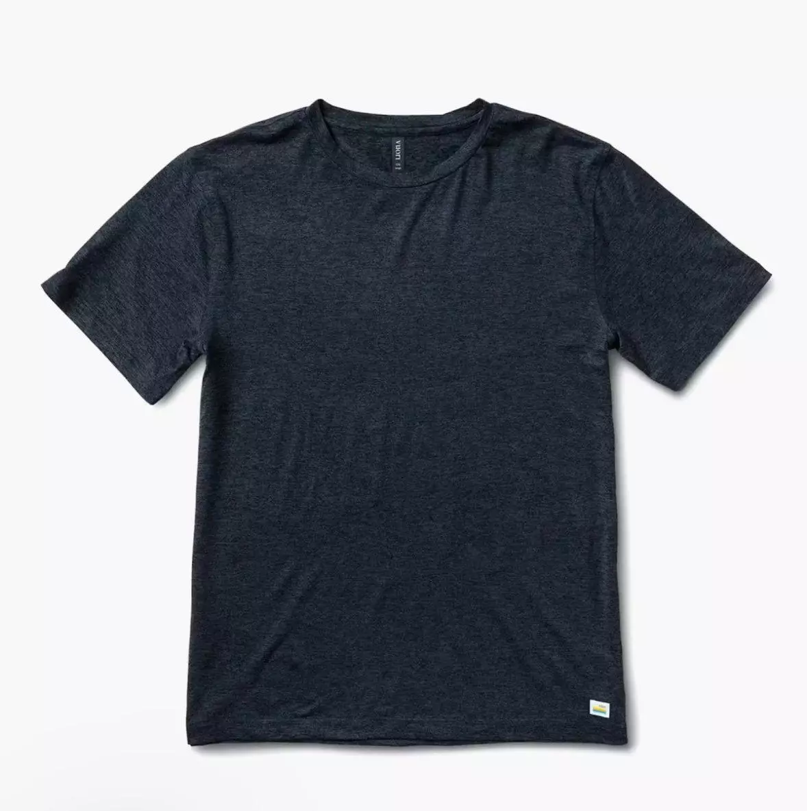vuori strato tech navy heather athletic short sleeve shirt