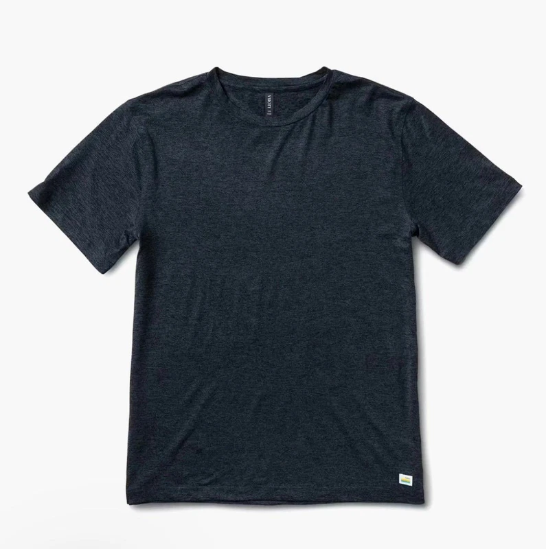 vuori strato tech navy heather athletic short sleeve shirt