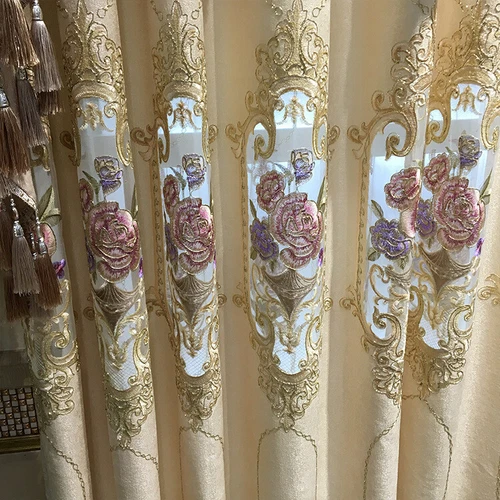 Blumen bestickt Halb Verdunkelungsvorhang Europäische Gardine für Wohnzimmer 1 Panel - Bild 13 von 44