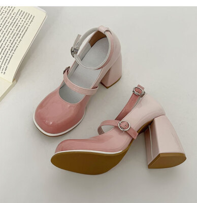 Retro High Heels Women 2023 Pu Leather Fashion Gradient Mary