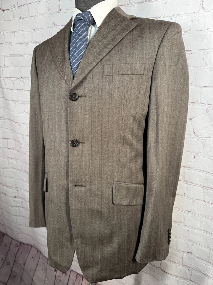 BANANA REPUBLIC Hombres Marrón Rayas Lana Traje Abrigo Deportivo Blazer Chaqueta 40S Foto 2 de 4