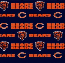 33"L x 60"W NFL Chicago Bears Logo Blue Cotton Fabric 6345D
