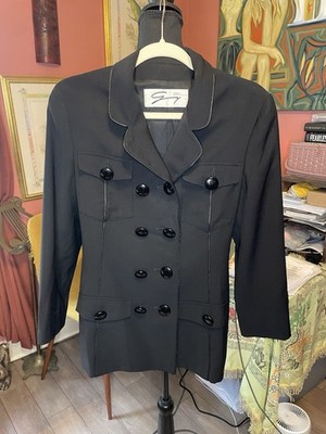 Incredible Vintage 90s Genny Black wool double breasted blazer US 6