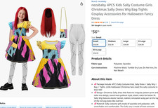 Nightmare Before Christmas Sally Costume Kids Small