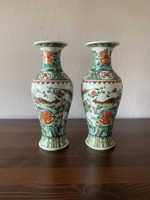 Pair of Chinese Antique Famille Verte Porcelain Vases – Qing Dynasty - Image 1 of 4