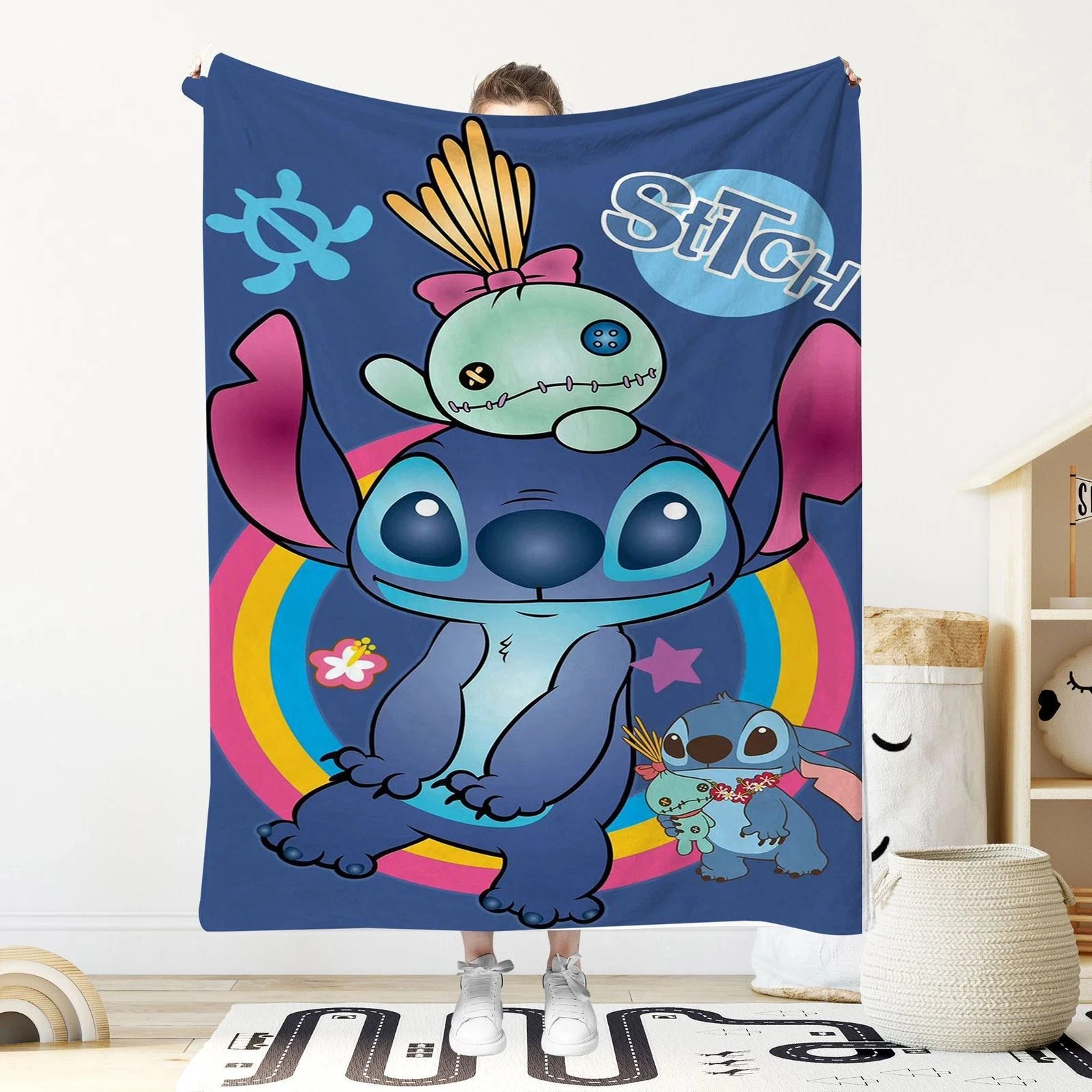 Stitch And Scrump Blanket Cartoon Stitch Disney Printed Fleece Blanket