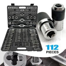 110 Pcs Tap And Die Set Metric Thread Cutting Tool Wrench Kit + 2pcs Tap Sockets