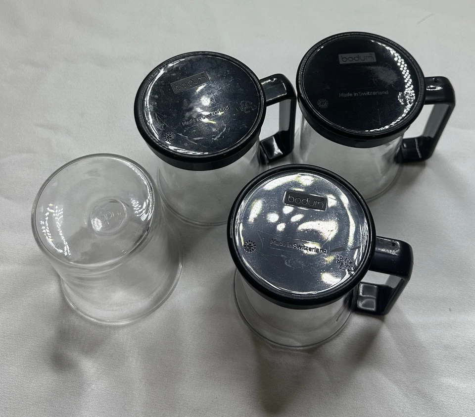 Vintage Bodum Espresso Coffee Cups  Black Handle Base Clear Glass Switzerland 4 - Image 4 of 4