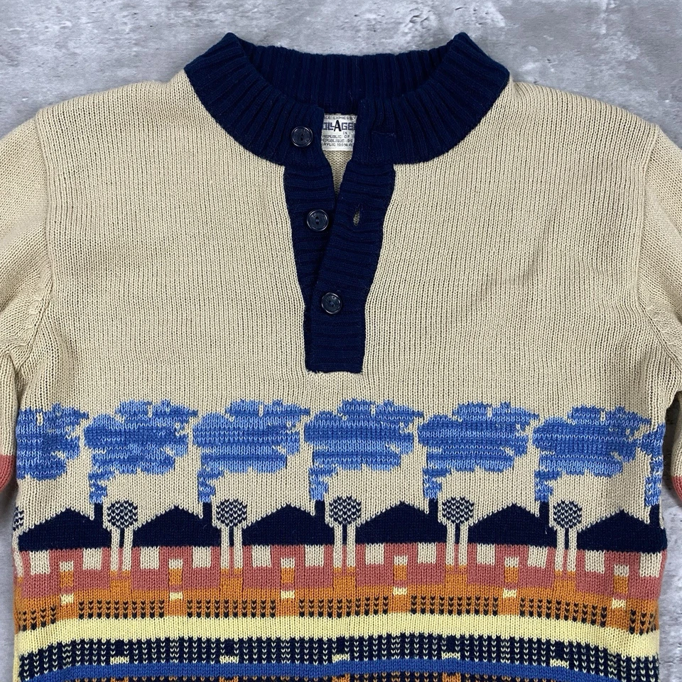 Suéter Henley Acrílico Vintage Años 70 COLLAGE MAN Hombres M/S Rayas Helado Casa Foto 2 de 4