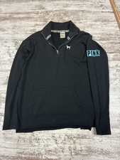 PINK Victoria's Secret 1/4 Zip Black Sweatshirt XS Women's Long Sleeve Pockets