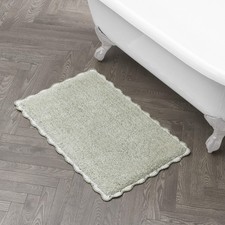 Heathered Crochet Border 100 Cotton 20"x32" Skid-Resistant Bath Rug, Sage Green