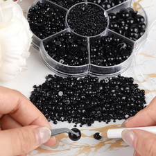 6480 Pcs Flat Back Pearl 7 Sizes Half round Bead Black for Crafts Embellishme...