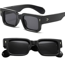 Chunky Square Sunglasses Black Frame with Rivet Detail Dark Lenses Style