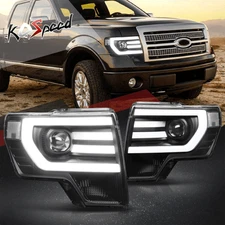 LED DRL Black Housing Clear Side Signal Projector Headlights for 09-14 Ford F150