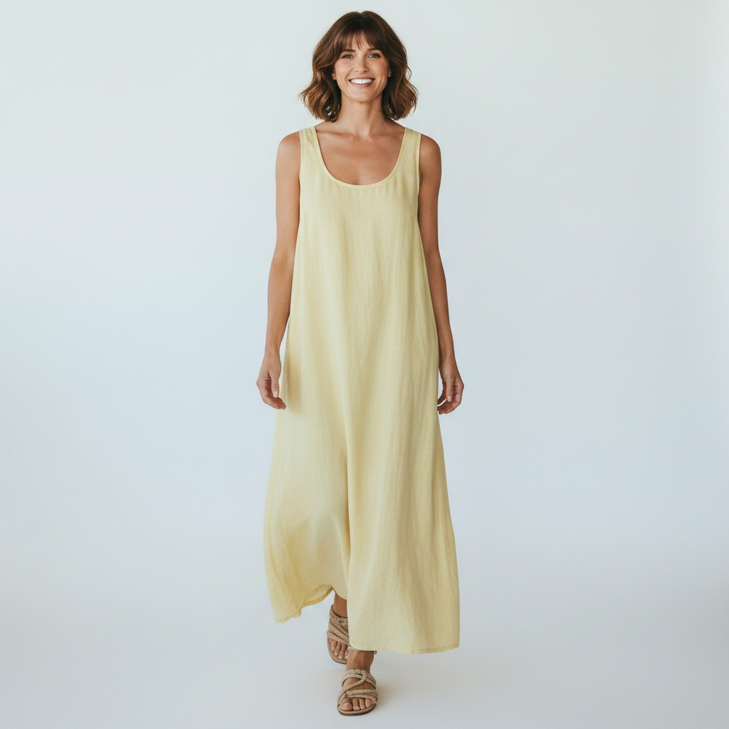 Vintage Paradox Linen Blend Made In USA Butter Yellow Pockets Maxi Dress 16