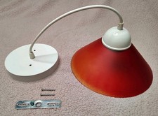 Mid-century modern single-light pendant w/ red-to-amber glass shade
