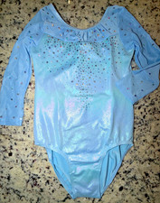 Girls Size 8A 8-10 Years Dance Leotard  Light Blue Covered in Rainbow Sparkle