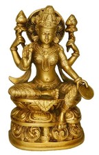 Maa Laxmi Statue Antique Style Handcrafted Brass Goddess Lakshmi Figurine Figure